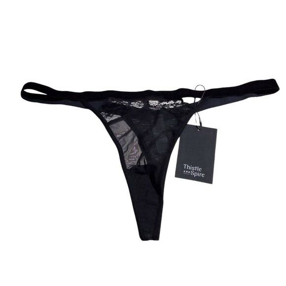 Thistle and Spire Sidney Keyhole Velvet Lace Thong Black Size XL 381615 - Picture 2 of 5